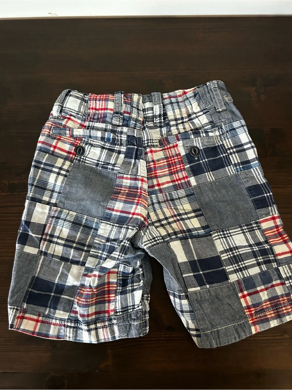 GAP Patchwork Plaid Flat-Front Shorts - Blue, Red, White